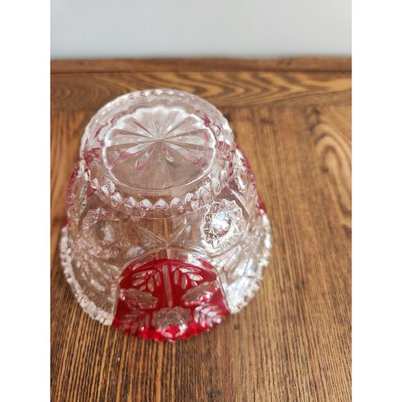 Vtg Anna Hutte Bleikristall Red Flash Roses Candy Dish 24% lead Crystal - Picture 2 of 4